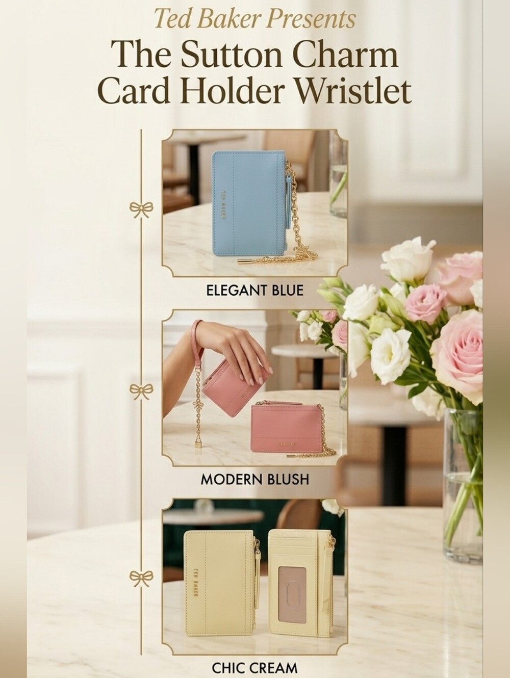 Ted Baker Sutton Charm Card Holder Wallet with Gold Chain, NWT